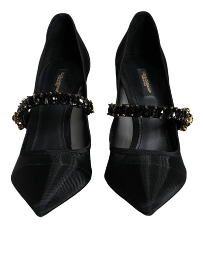 Dolce &amp; Gabbana Sorte Mesh Mary Jane Krystalhæl Pumps Sko