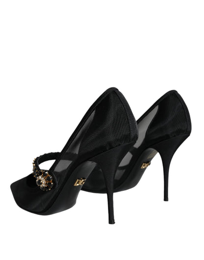 Dolce &amp; Gabbana Sorte Mesh Mary Jane Krystalhæl Pumps Sko
