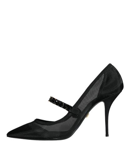 Dolce &amp; Gabbana Sorte Mesh Mary Jane Krystalhæl Pumps Sko