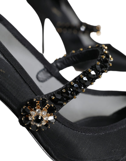 Dolce &amp; Gabbana Sorte Mesh Mary Jane Krystalhæl Pumps Sko