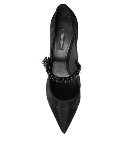Dolce &amp; Gabbana Sorte Mesh Mary Jane Krystalhæl Pumps Sko