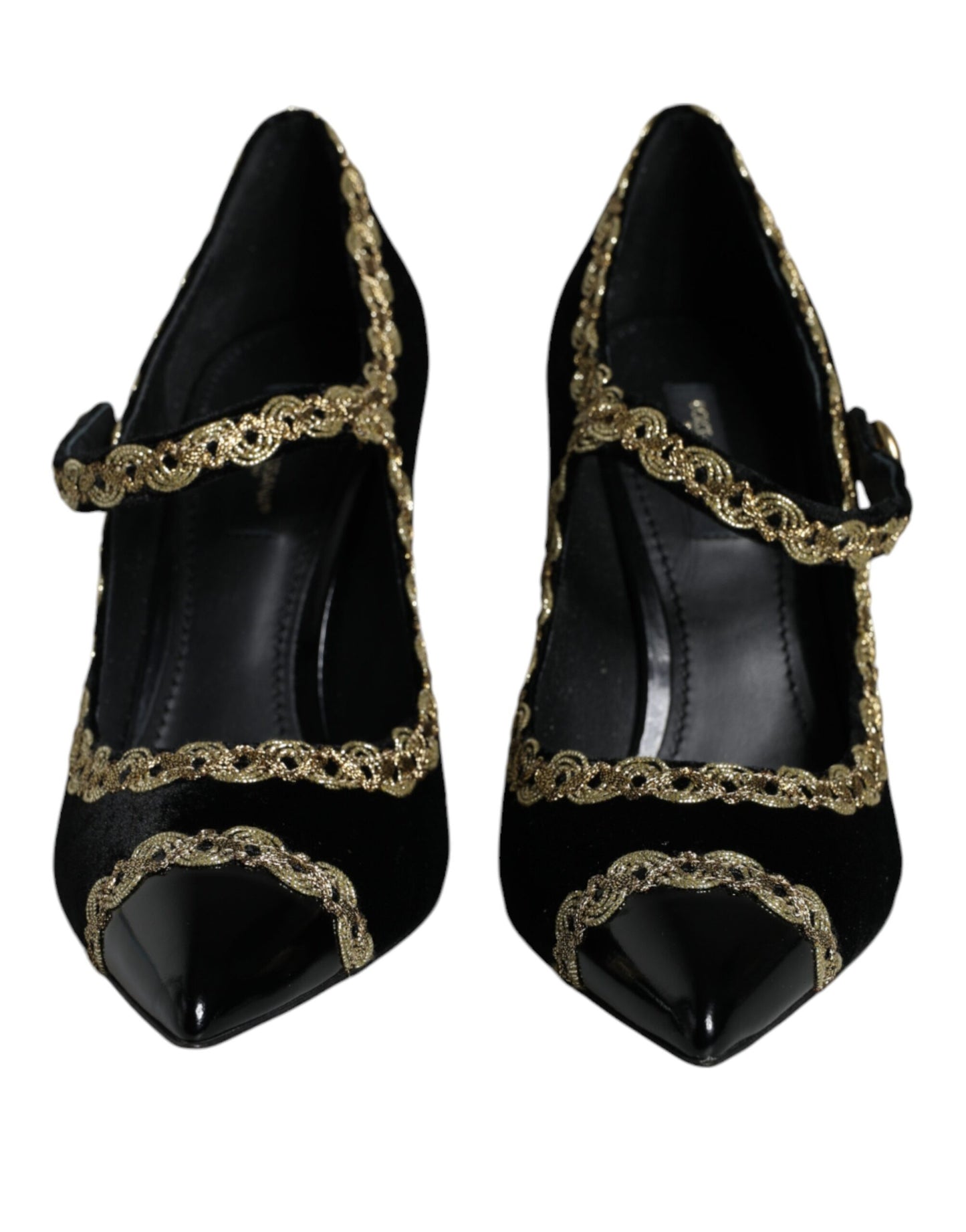 Dolce &amp; Gabbana Sorte Mary Janes Fløjl Guld Pumps Sko