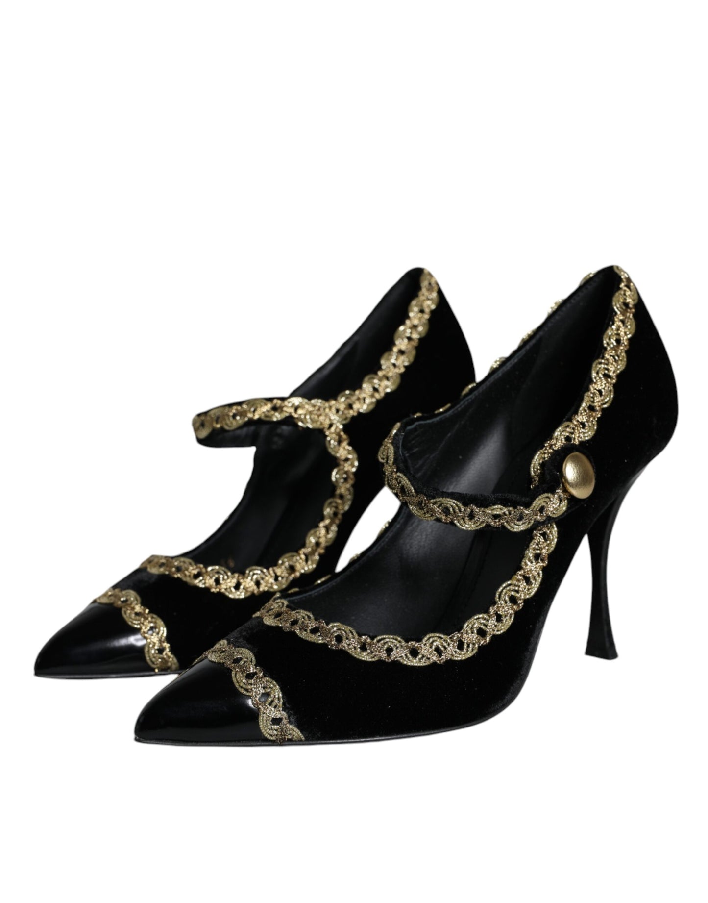 Dolce &amp; Gabbana Sorte Mary Janes Fløjl Guld Pumps Sko