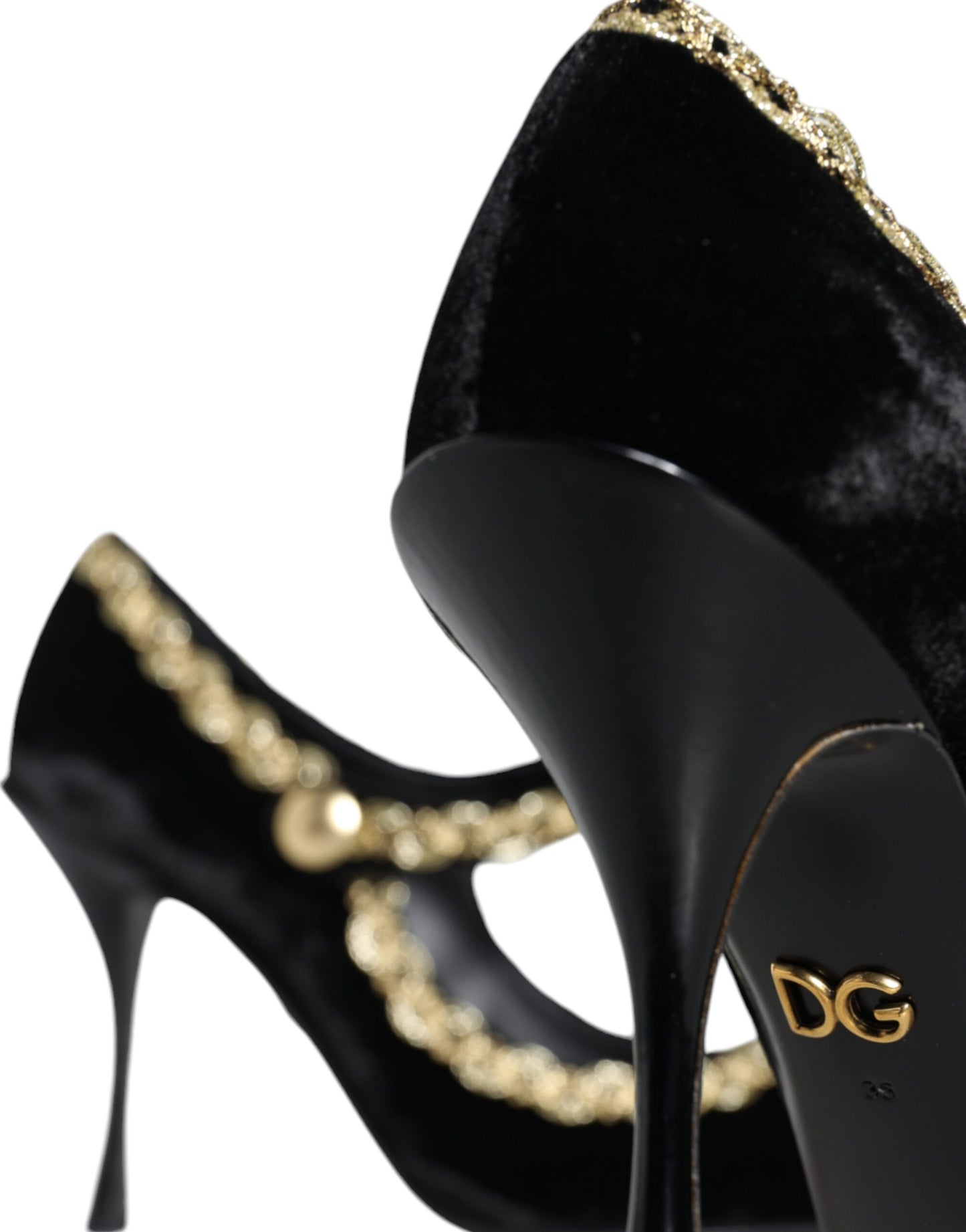 Dolce &amp; Gabbana Sorte Mary Janes Fløjl Guld Pumps Sko