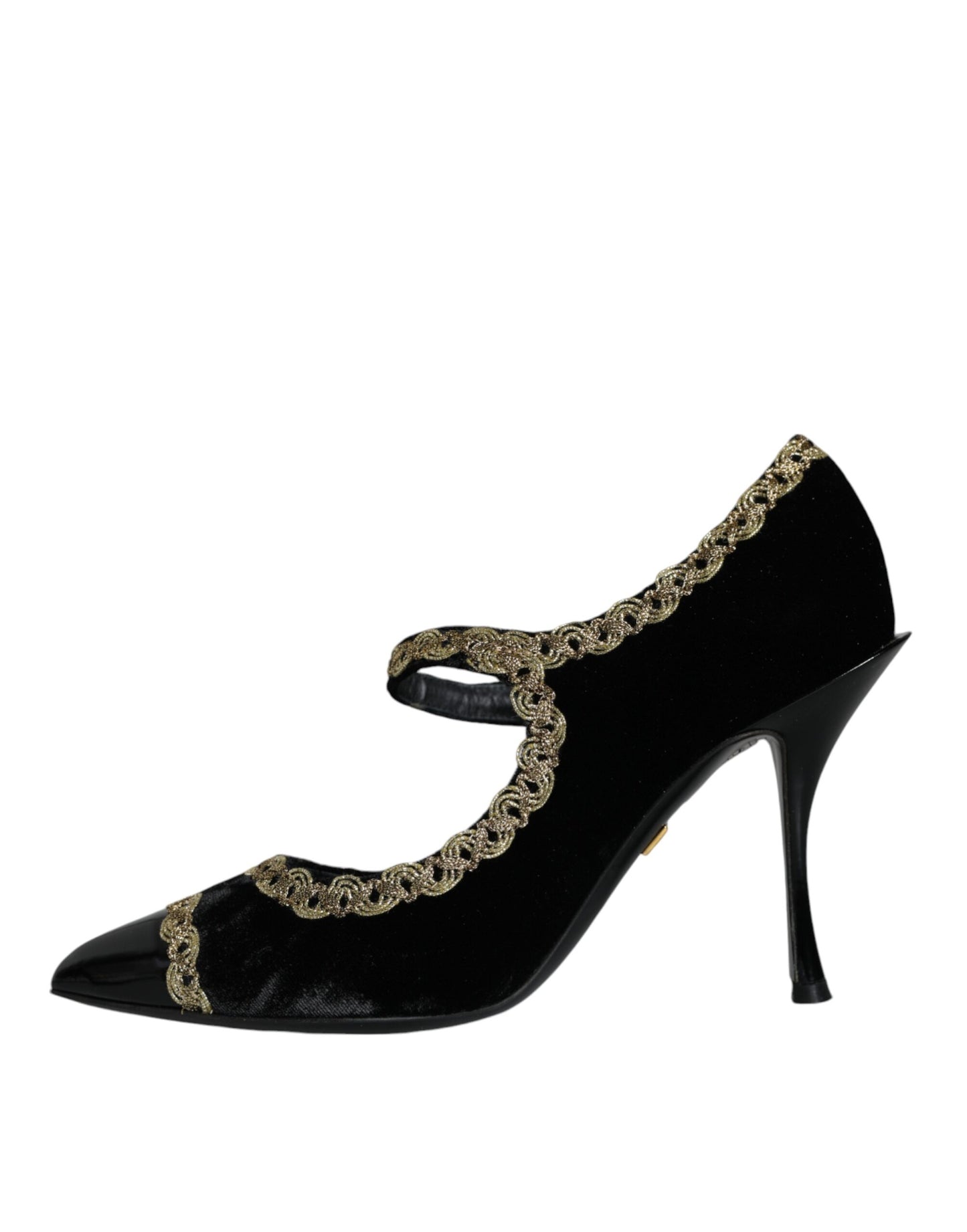 Dolce &amp; Gabbana Sorte Mary Janes Fløjl Guld Pumps Sko