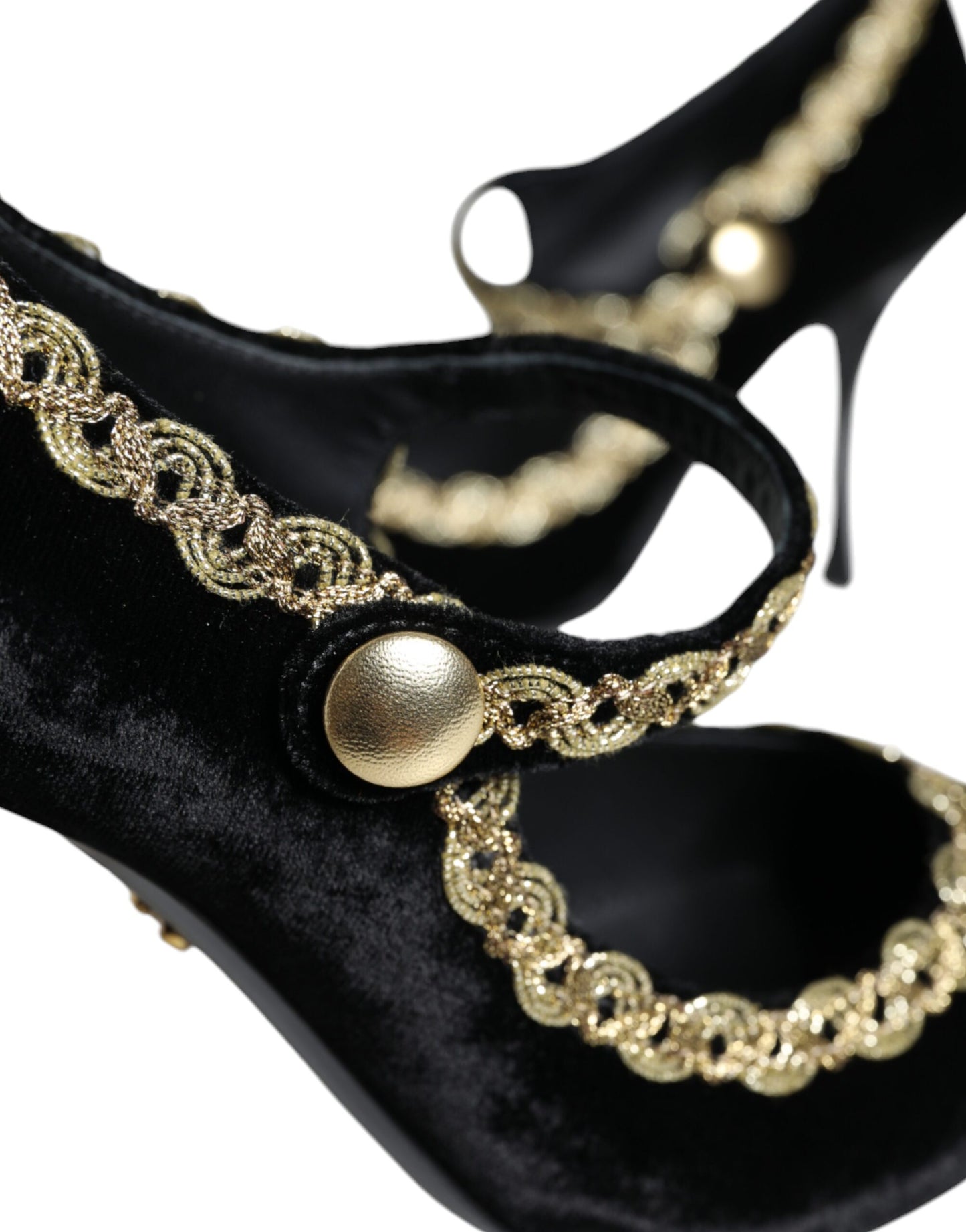 Dolce &amp; Gabbana Sorte Mary Janes Fløjl Guld Pumps Sko