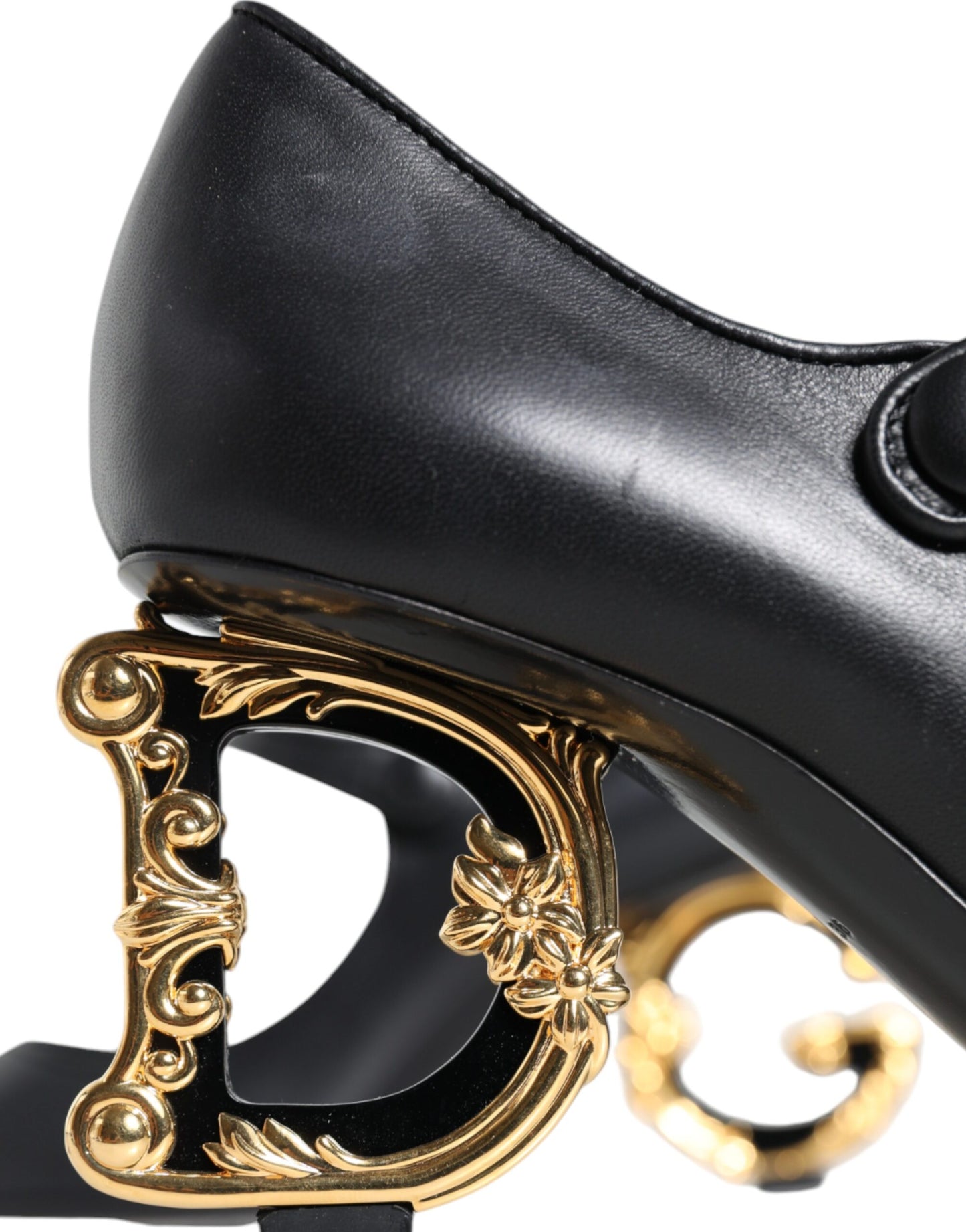 Dolce &amp; Gabbana Sorte Læder Logo Hæle Mary Janes Pumps Sko