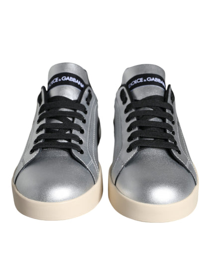 Dolce &amp; Gabbana Sølvfarvede Portofino Sneakers i Kalveskind