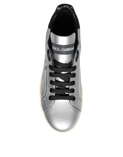 Dolce &amp; Gabbana Sølvfarvede Portofino Sneakers i Kalveskind