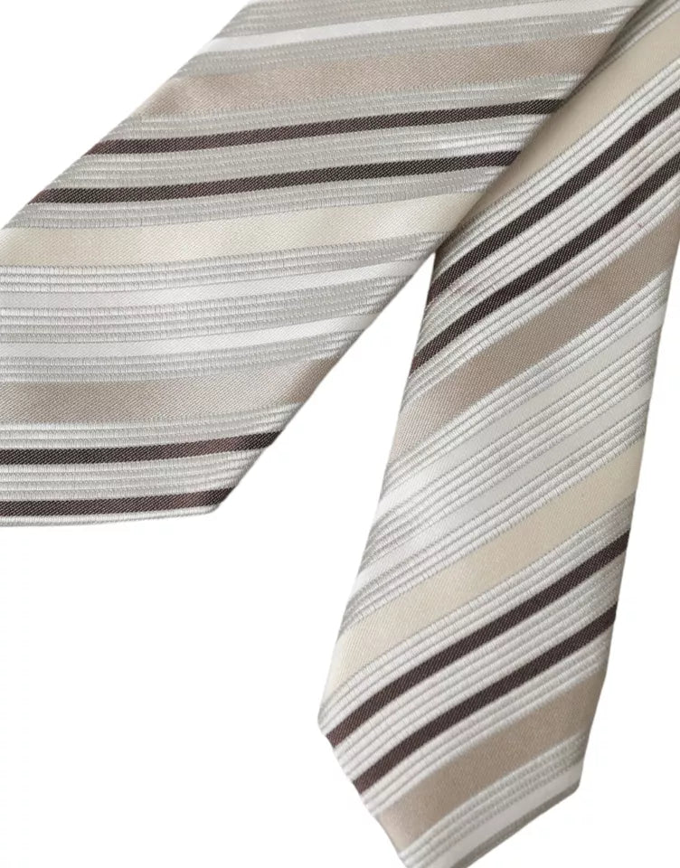 Dolce &amp; Gabbana Beige Stripes Fantasy Silk Justerbar Slips til mænd