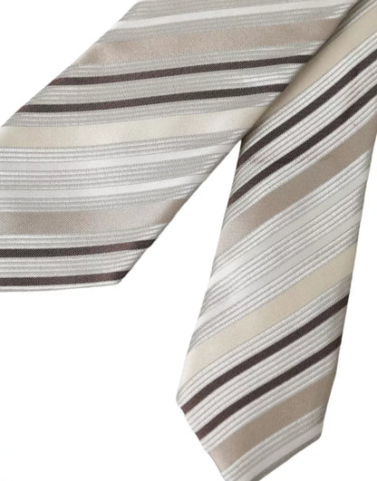 Dolce &amp; Gabbana Beige Stripes Fantasy Silk Justerbar Slips til mænd