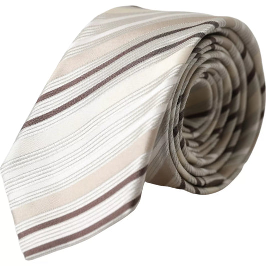 Dolce &amp; Gabbana Beige Stripes Fantasy Silk Justerbar Slips til mænd