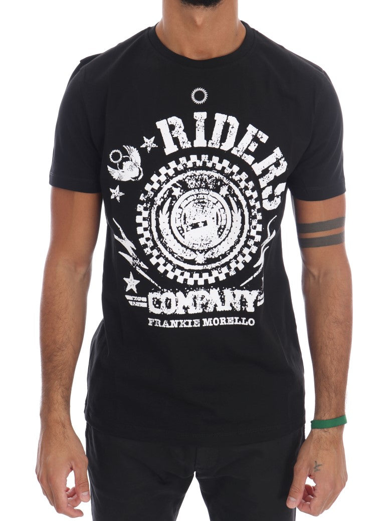 Frankie Morello Chic Black Crewneck Tee med 'RIDERS'-motiv