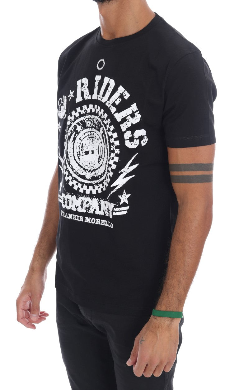 Frankie Morello Chic Black Crewneck Tee med 'RIDERS'-motiv