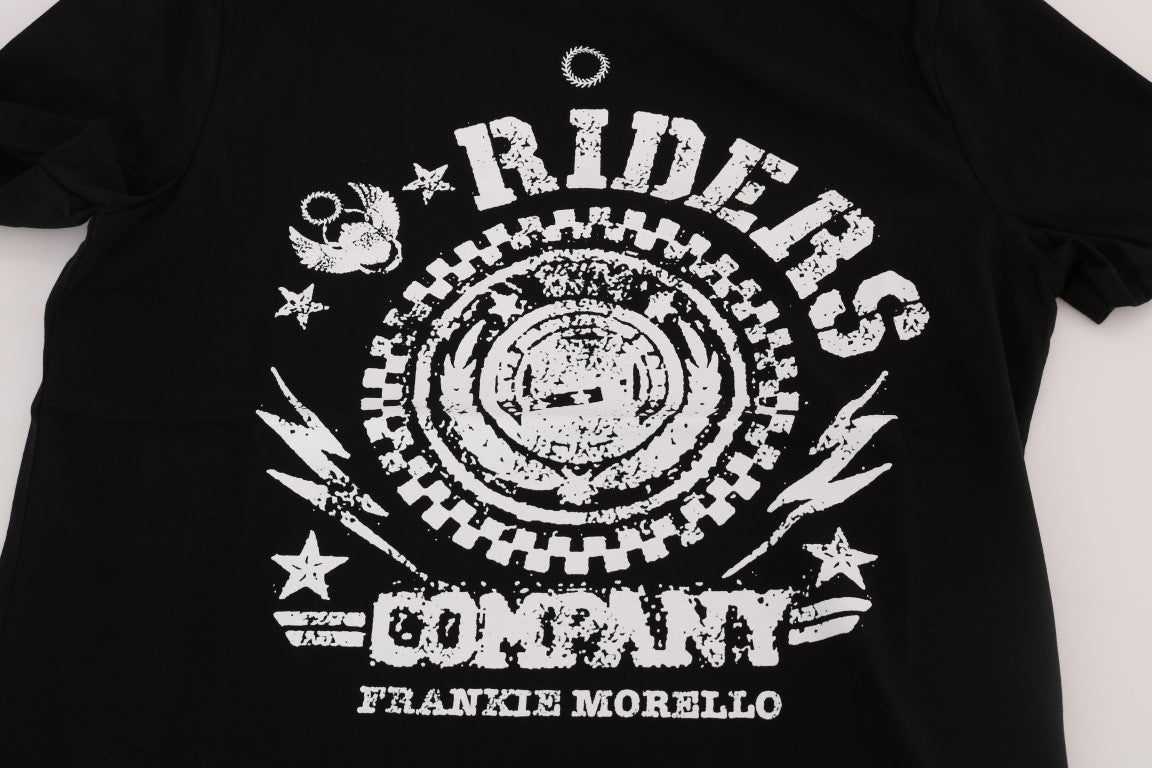 Frankie Morello Chic Black Crewneck Tee med 'RIDERS'-motiv