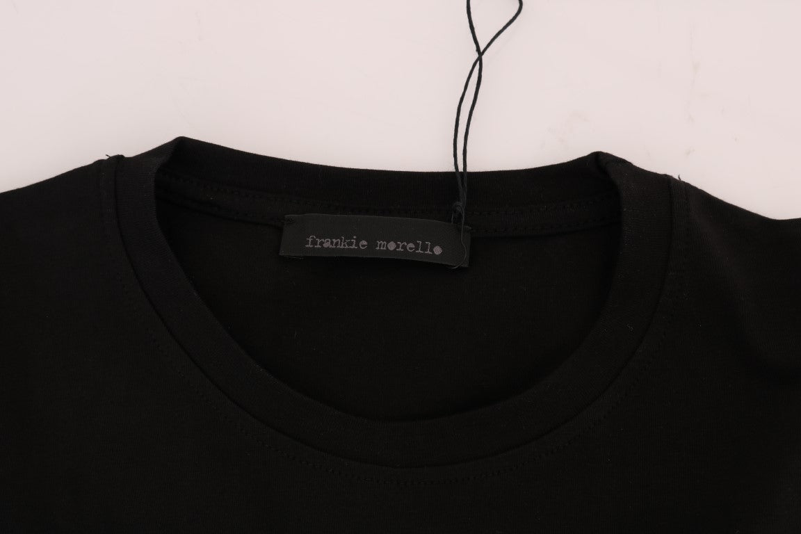 Frankie Morello Chic Black Crewneck Tee med 'RIDERS'-motiv