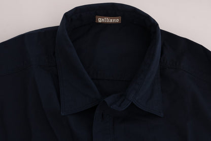 John Galliano Elegant Blå Bomuldsskjorte