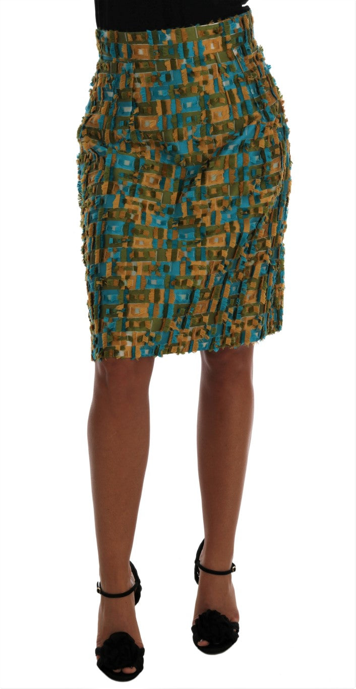 Dolce &amp; Gabbana Elegant Grøn Jacquard Højtaljet Nederdel