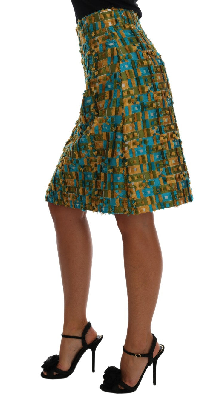 Dolce &amp; Gabbana Elegant Grøn Jacquard Højtaljet Nederdel