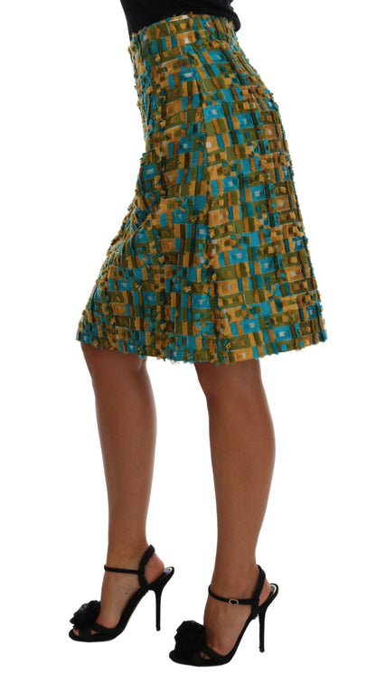 Dolce &amp; Gabbana Elegant Grøn Jacquard Højtaljet Nederdel