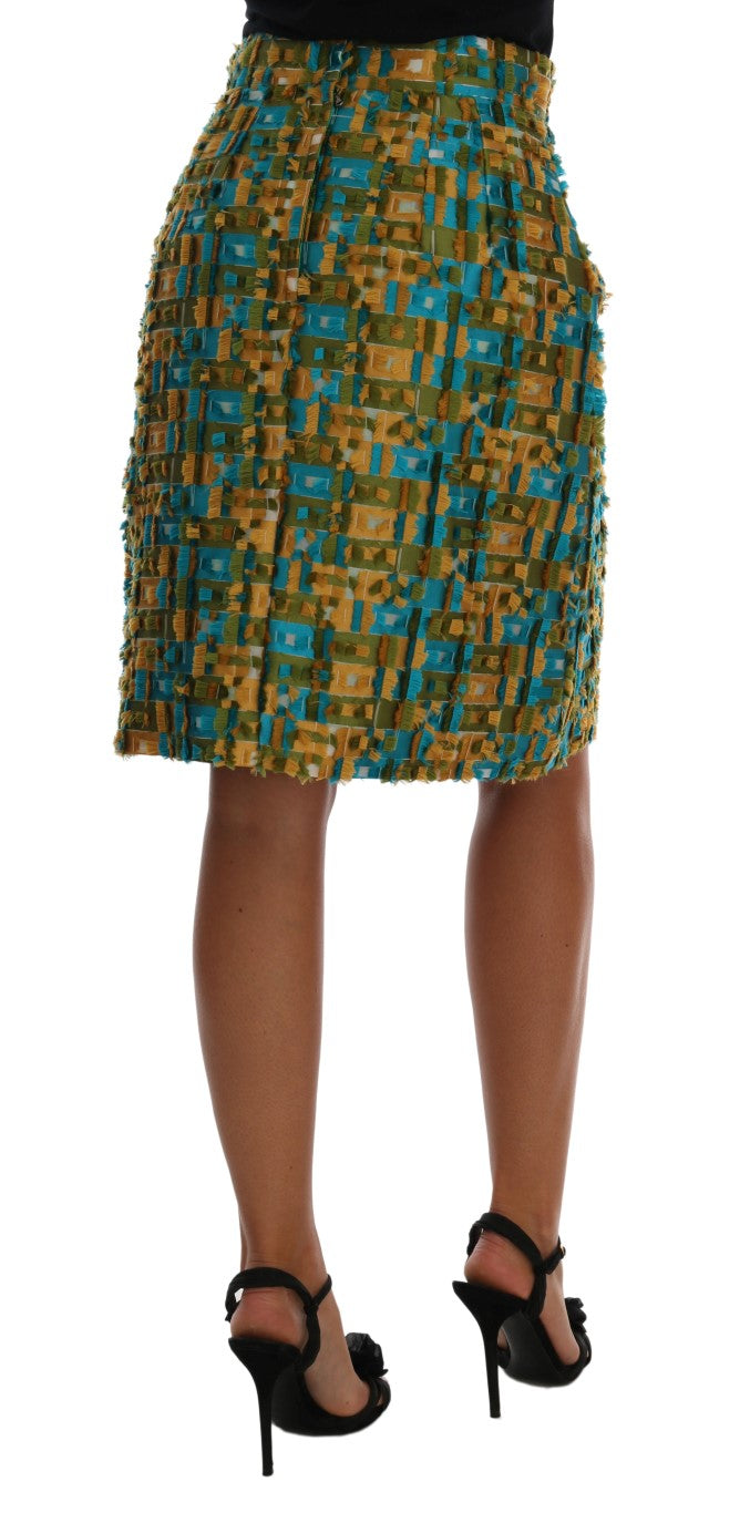 Dolce &amp; Gabbana Elegant Grøn Jacquard Højtaljet Nederdel