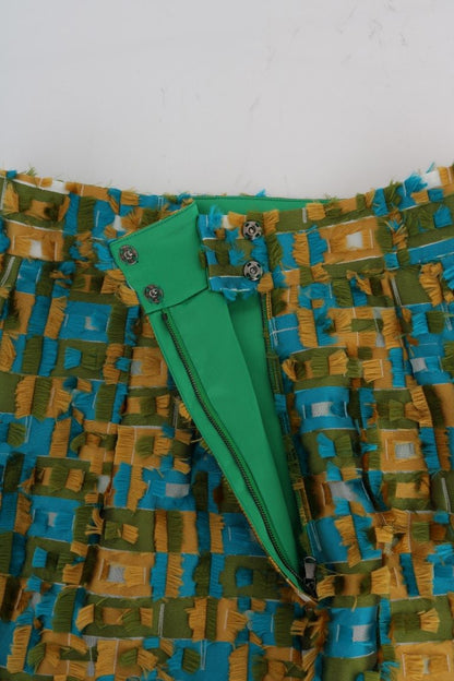Dolce &amp; Gabbana Elegant Grøn Jacquard Højtaljet Nederdel