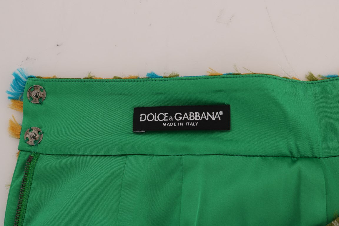 Dolce &amp; Gabbana Elegant Grøn Jacquard Højtaljet Nederdel