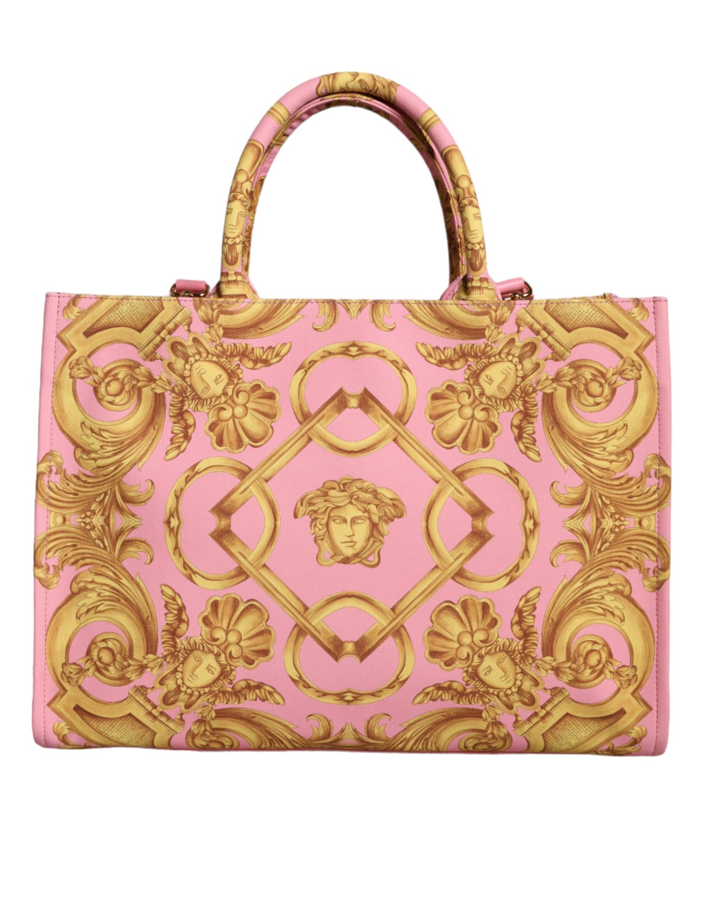 Versace Pink printet stor stof læder shopping mulepose