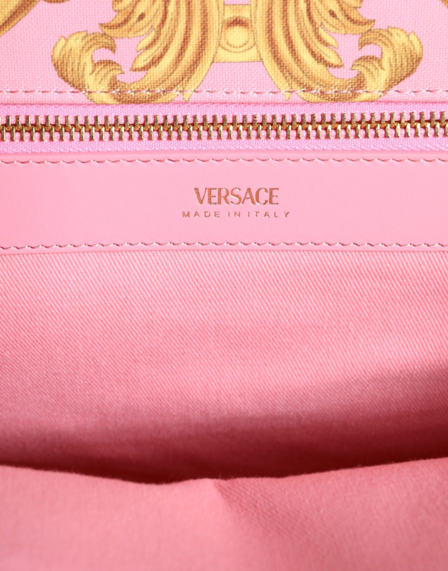 Versace Pink printet stor stof læder shopping mulepose