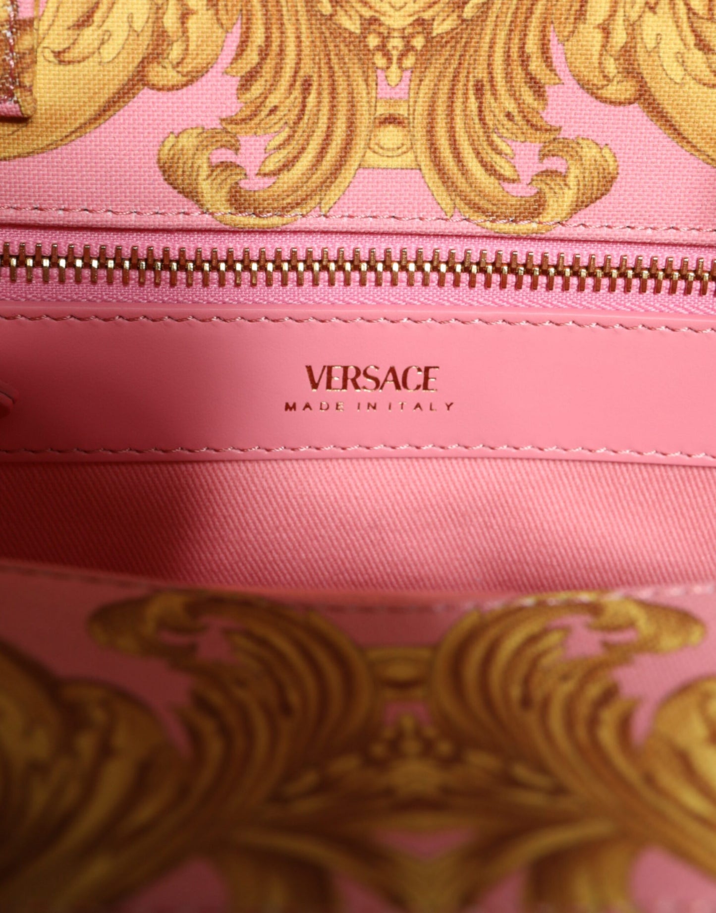 Versace Pink Gul barok stof læder indkøbstaske