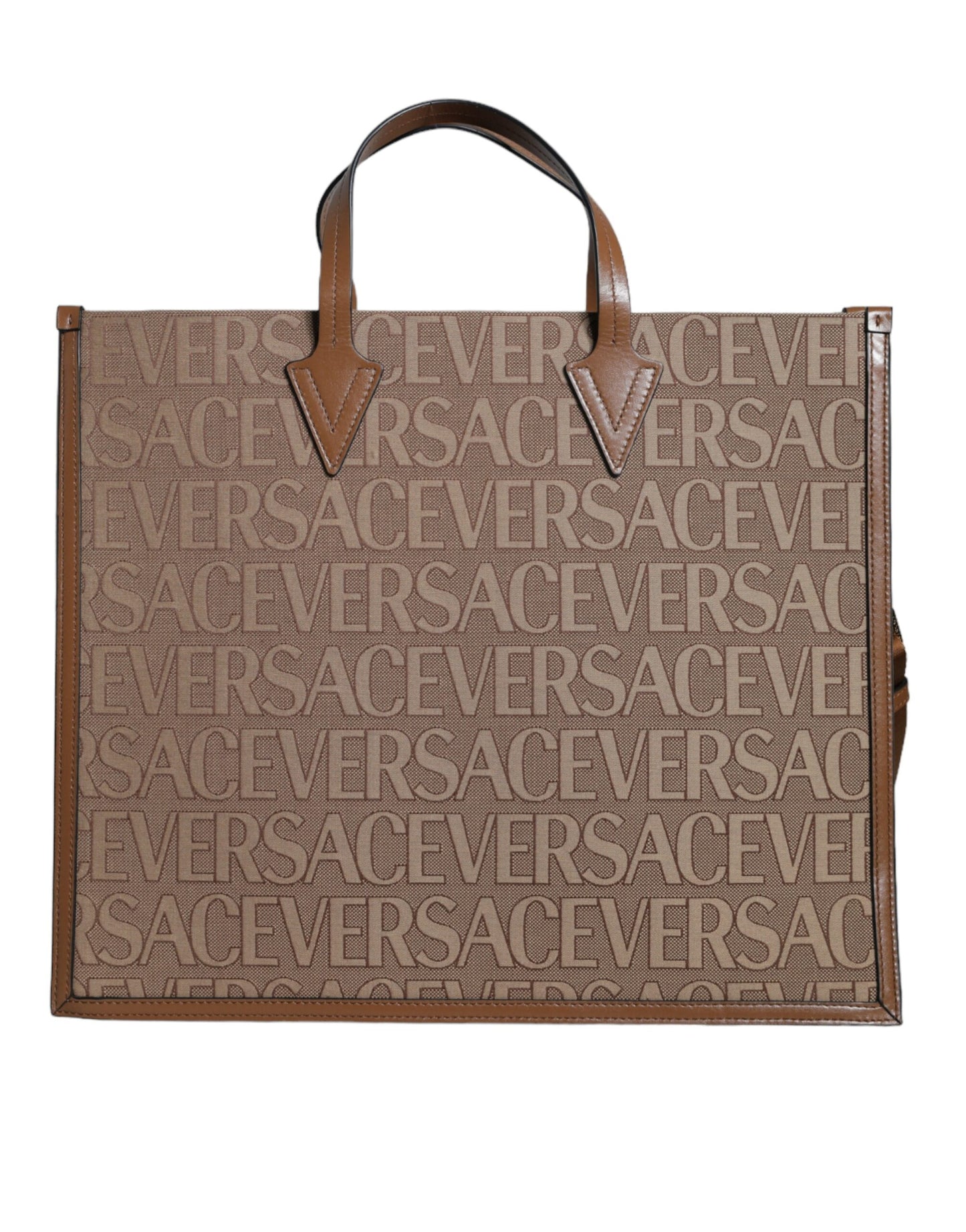 Versace Brown Top Håndtag Jacquard Læder Logo Crossbody Tote Bag