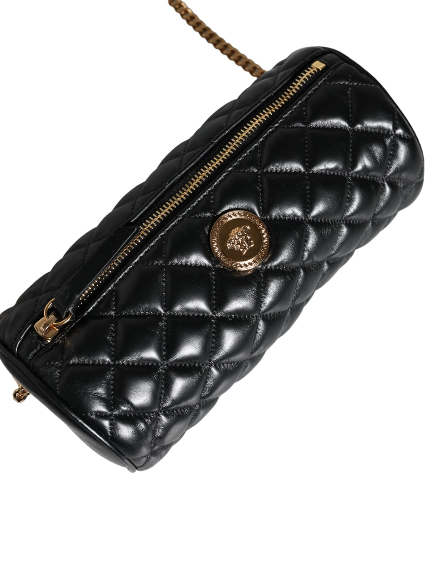 Versace Sort Mini Quiltet Lammeskind Crossbody Sling Bag