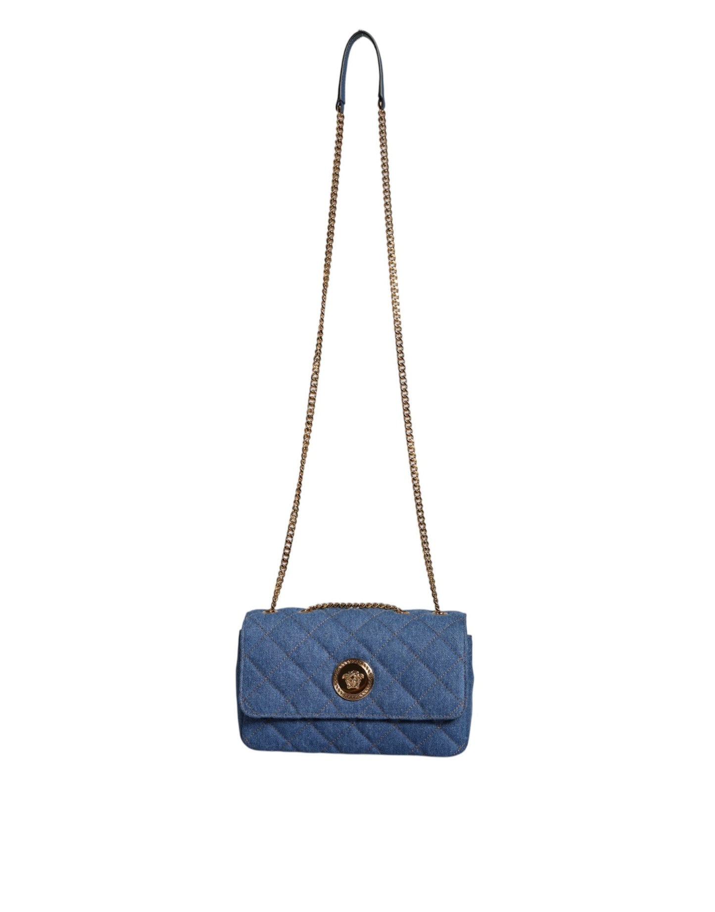 Versace blå quiltet denim læder Crossbody skuldertaske