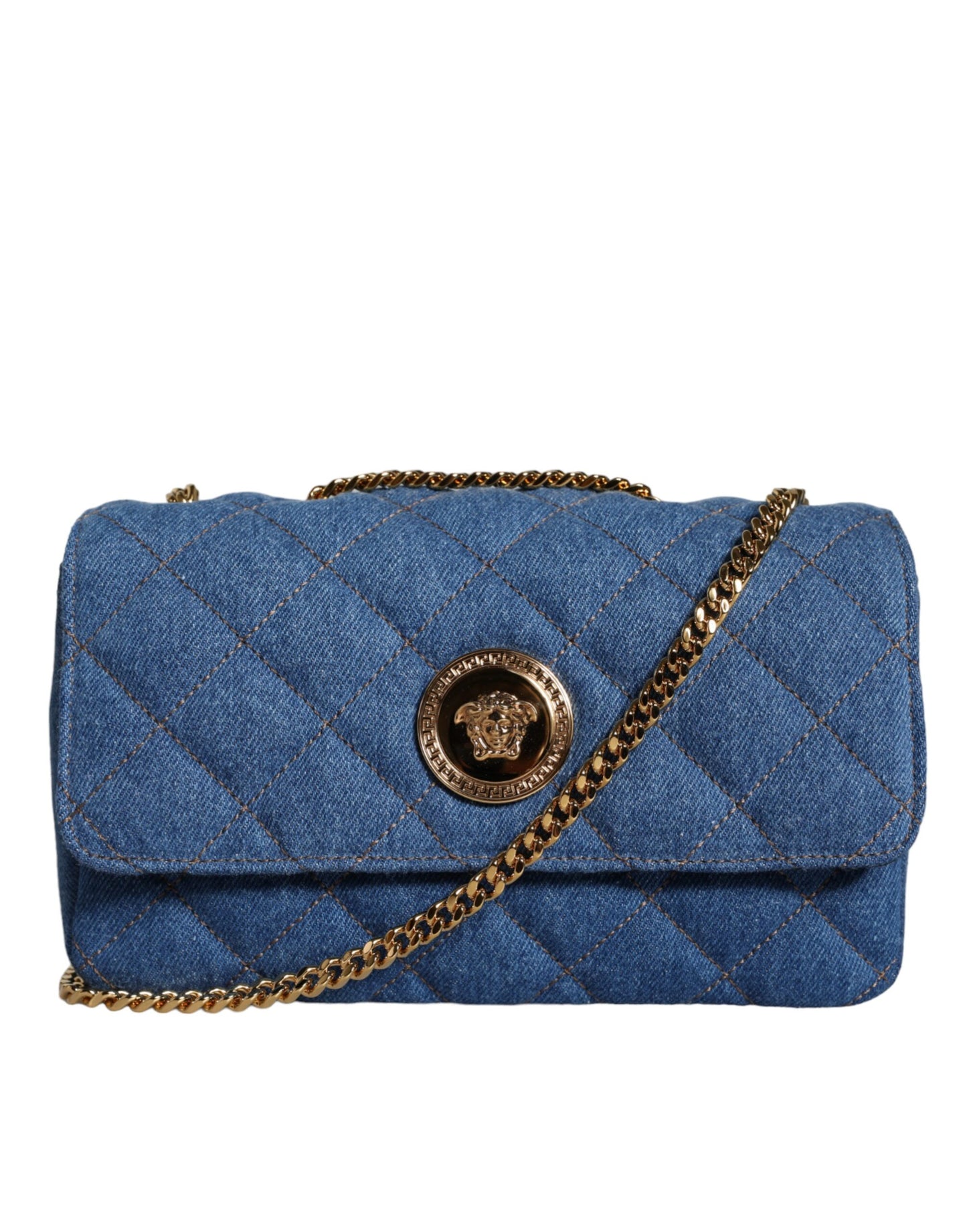 Versace blå quiltet denim læder Crossbody skuldertaske