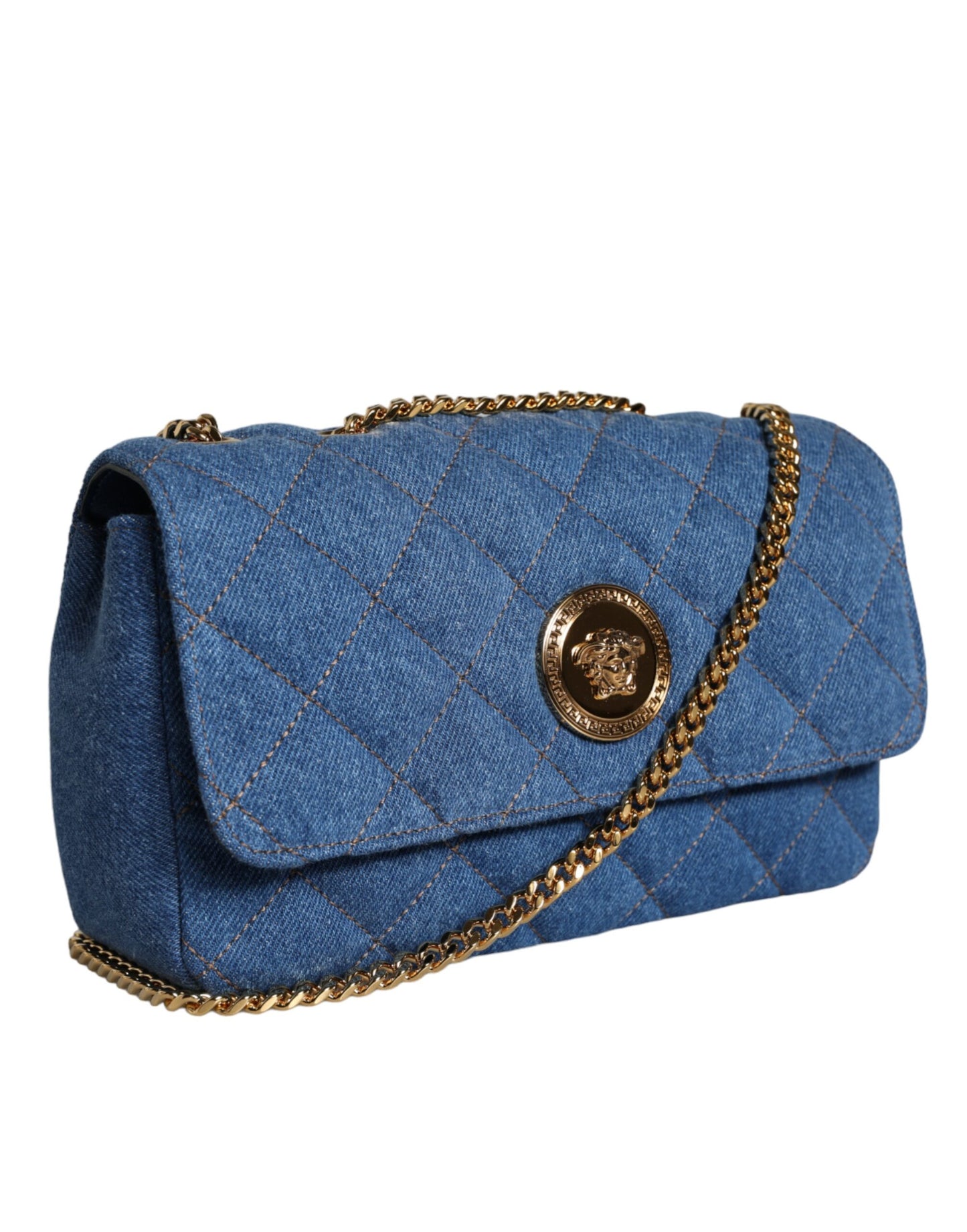 Versace blå quiltet denim læder Crossbody skuldertaske