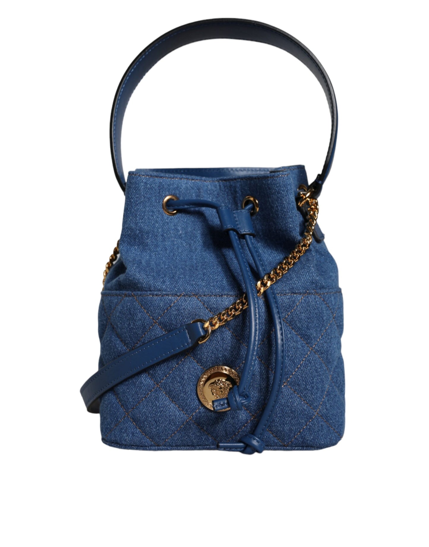 Versace blå quiltet denim læder Crossbody skuldertaske