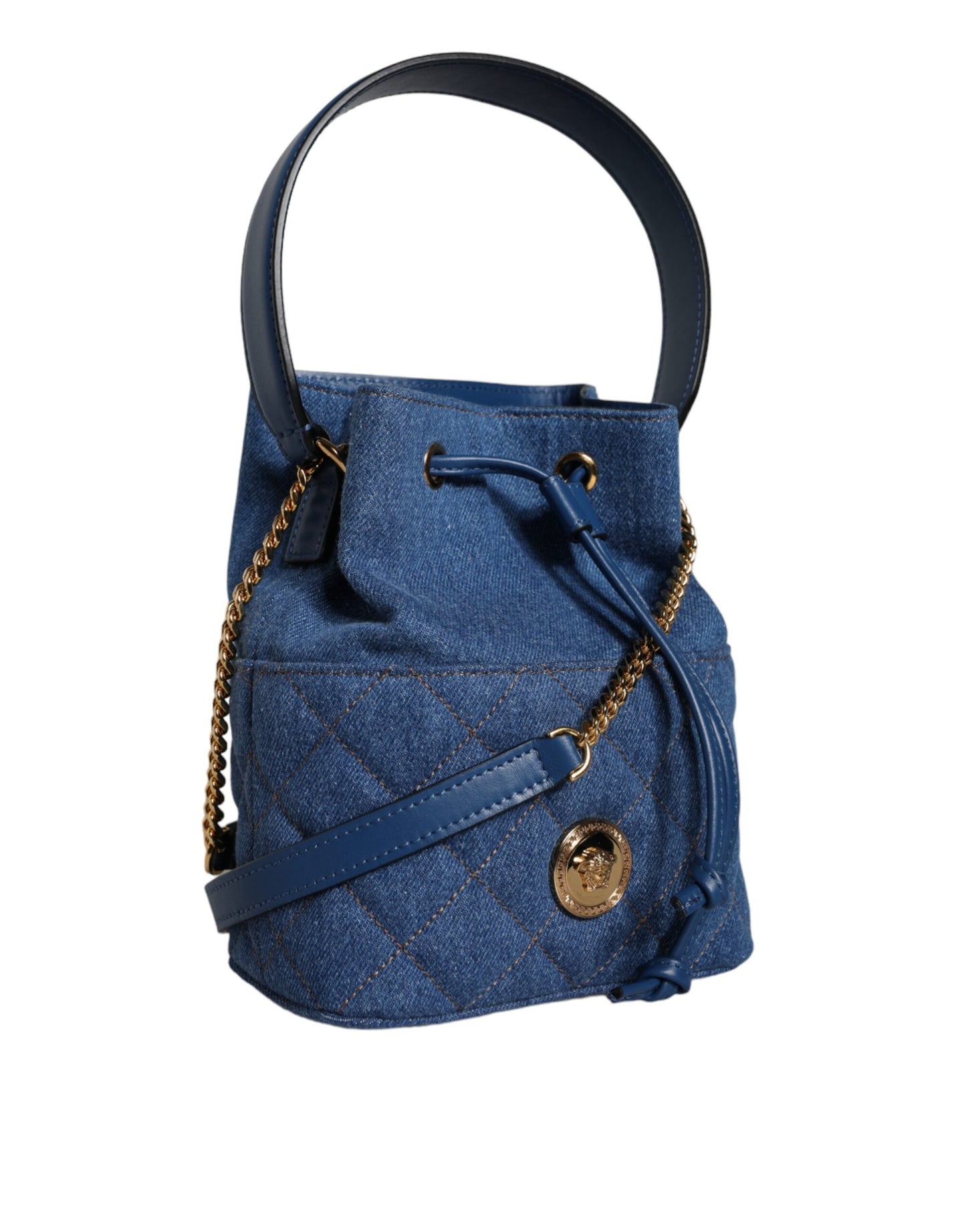 Versace blå quiltet denim læder Crossbody skuldertaske