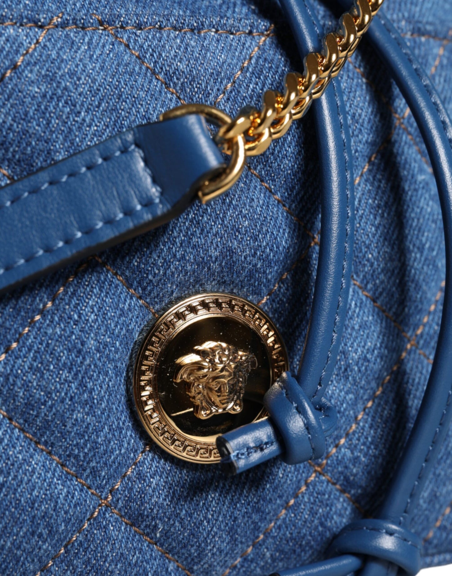 Versace blå quiltet denim læder Crossbody skuldertaske