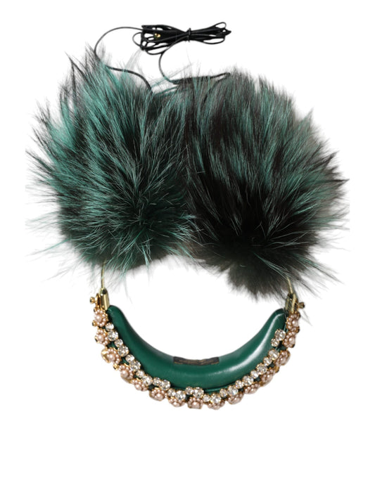 Dolce &amp; Gabbana Grønguld Krystal Fur Headset Audio AUX hovedtelefoner