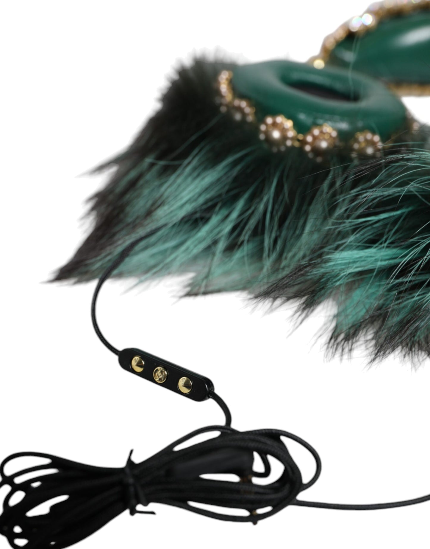 Dolce &amp; Gabbana Grønguld Krystal Fur Headset Audio AUX hovedtelefoner