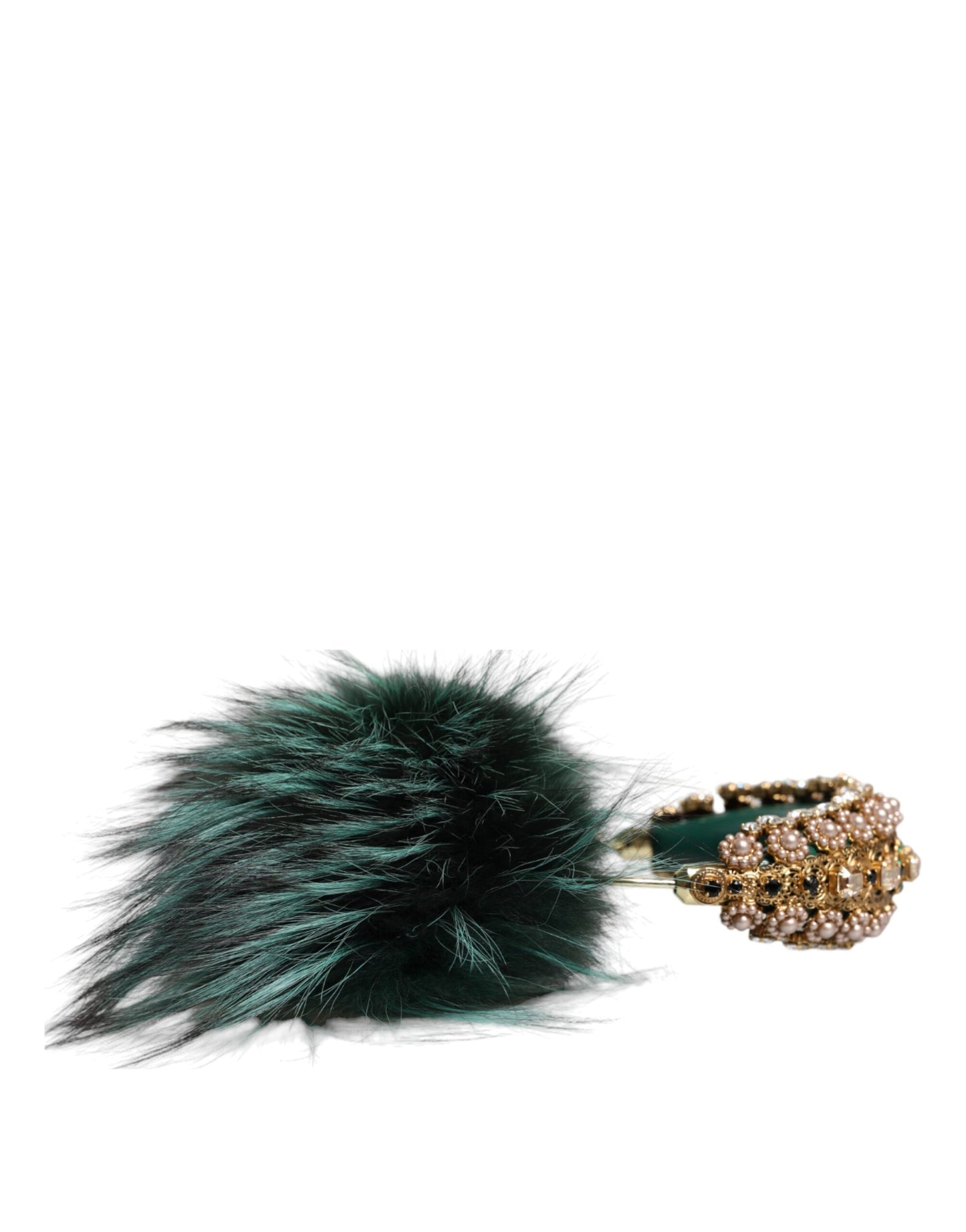 Dolce &amp; Gabbana Grønguld Krystal Fur Headset Audio AUX hovedtelefoner