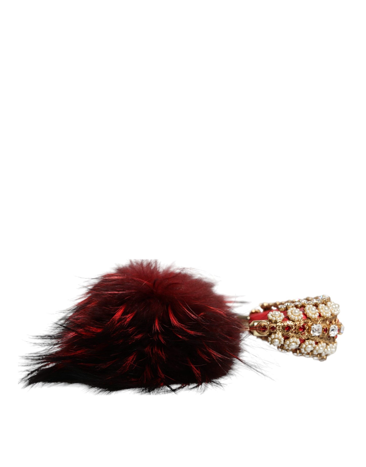 Dolce &amp; Gabbana Red Gold Crystal Fur Headset Audio AUX hovedtelefoner