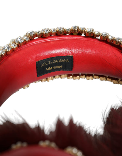 Dolce &amp; Gabbana Red Gold Crystal Fur Headset Audio AUX hovedtelefoner