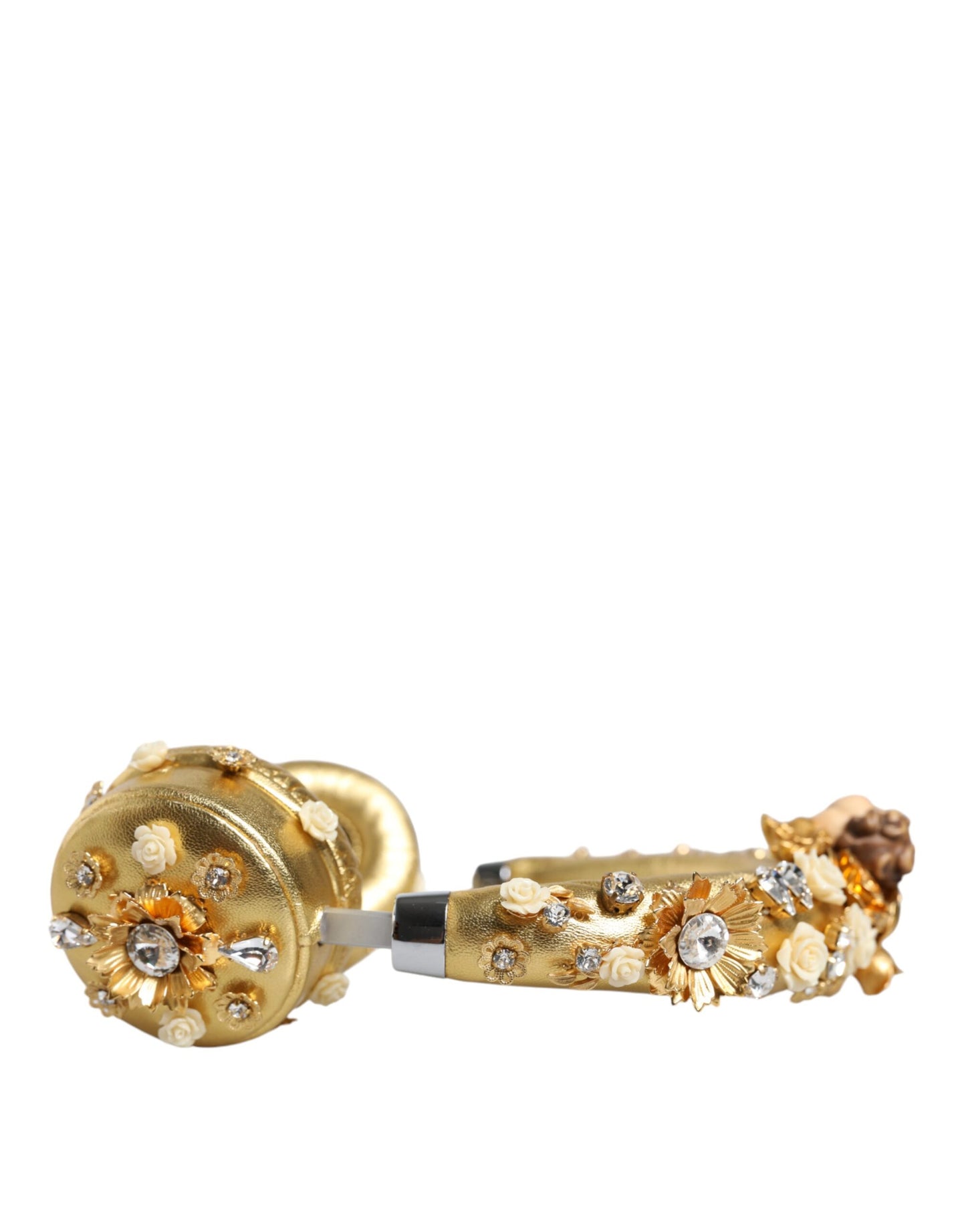 Dolce &amp; Gabbana Gold Læder Floral Crystal Angel Headset Hovedtelefoner