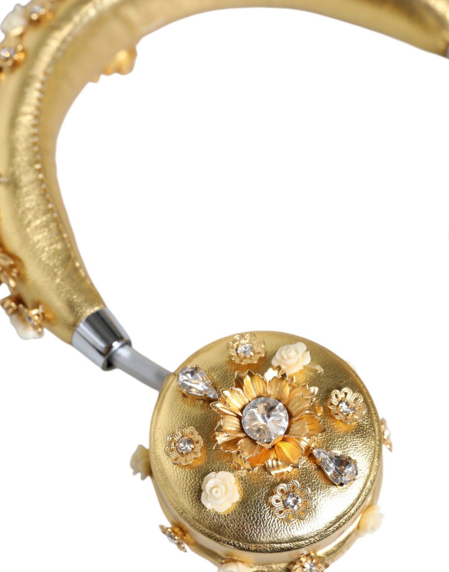 Dolce &amp; Gabbana Gold Læder Floral Crystal Angel Headset Hovedtelefoner