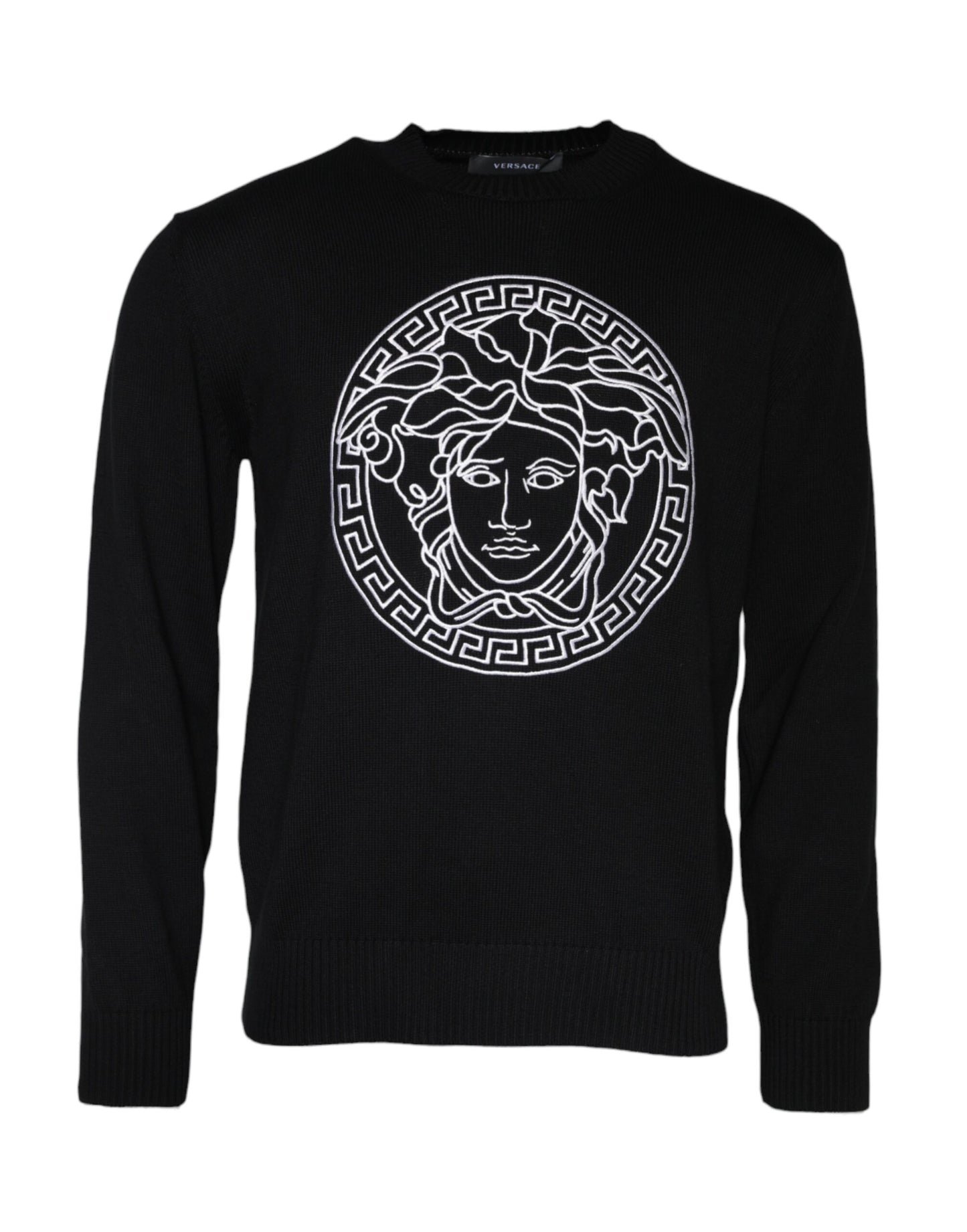 Versace Sort Medusa Broderi Sweater med rund hals