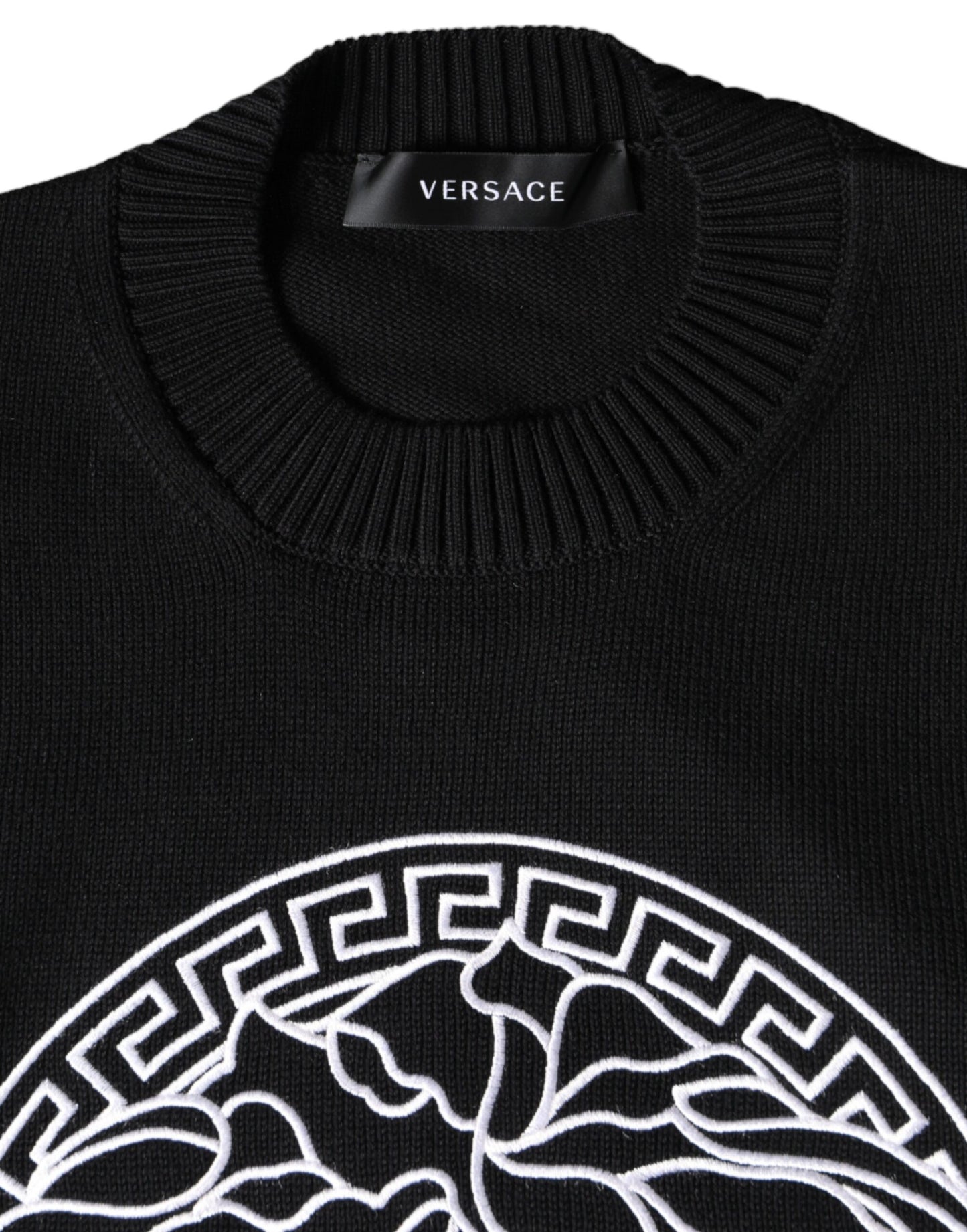 Versace Sort Medusa Broderi Sweater med rund hals