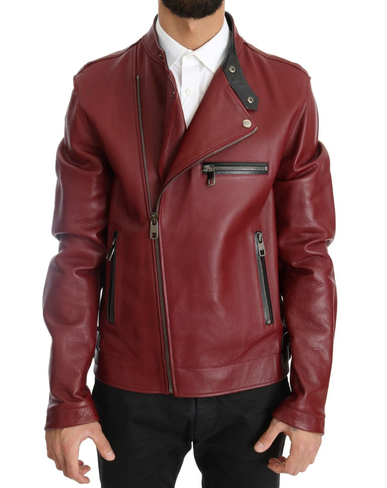 Dolce &amp; Gabbana Radiant Red Læder Biker Motorcykeljakke