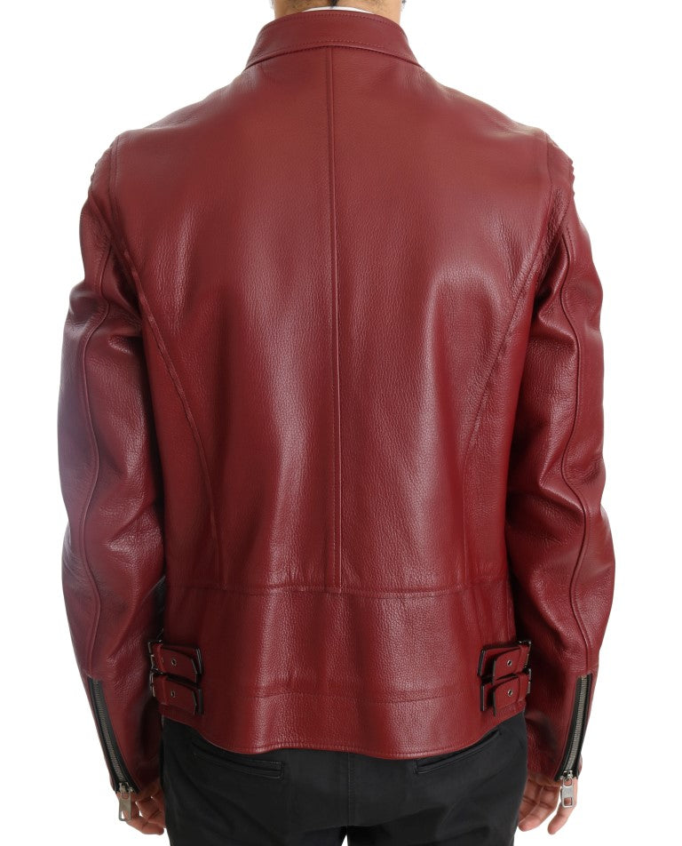 Dolce &amp; Gabbana Radiant Red Læder Biker Motorcykeljakke