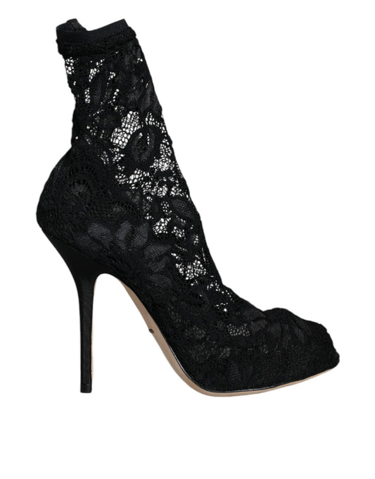 Dolce &amp; Gabbana Sorte Blonde Stretch Hæle Mid Calf Støvlesko